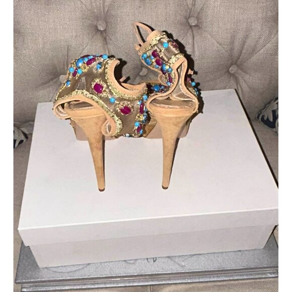 NIB $1795 Charlotte Olympia Safari Jewel Arizona Platform Sandals Tan Size 9 - Picture 6 of 8